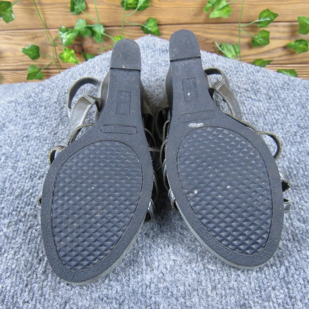 Aerology Plushetta Women 8.5 Pewter Synthetic Wedge Sandals Strappy‎ Comfort